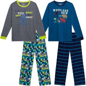 Eddie Bauer Boys' Pajama Set - Cozy Fleece Winter Sleepwear Set - 4 Piece Long Sleeve Shirt and Pants (Sizes: 5-12)