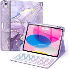 Soke for iPad 10th Generation Case with Keyboard 10.9 Inch 2022-7 Color Backlight Wireless Detachable Folio Stand Keyboard Cover with Built-in Pencil Holder for iPad 10th Gen, Pink Rose