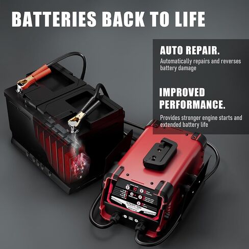 شاحن بطارية احترافي 30 أمبير من AZZUNO، شاحن سيارات 12 فولت و24 فولت، 130 أمبير تدوير، شاحن ذكي للحفاظ على البطارية، مثالي للدراجات النارية والسيارات والشاحنات والبطاريات البحرية والمزيد in Kuwait