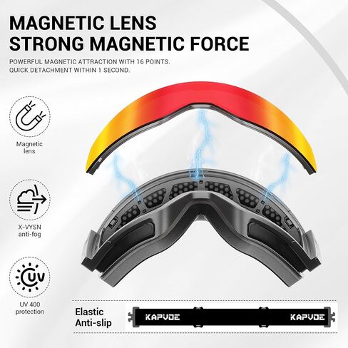 نظارات تزلج KAPVOE على الجليد للرجال والنساء نظارات ثلج مغناطيسية OTG مضادة للضباب حماية من الأشعة فوق البنفسجية بنسبة 1OO% in Kuwait