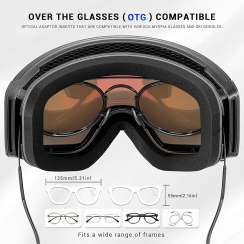 نظارات تزلج KAPVOE على الجليد للرجال والنساء نظارات ثلج مغناطيسية OTG مضادة للضباب حماية من الأشعة فوق البنفسجية بنسبة 1OO% in Kuwait