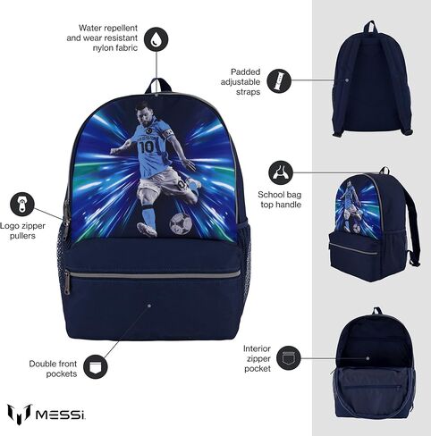 Messi Men's Lifestyle Large Core Backpack for Boys & Girls, Pockets & Adjustable Straps, Black, One Size in Kuwait