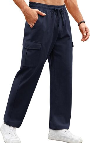 سروال رجالي كاجوال من COOFANDY مناسب للمشي لمسافات طويلة في الهواء الطلق، بنطال رياضي من القطن برباط مع جيوب in Kuwait
