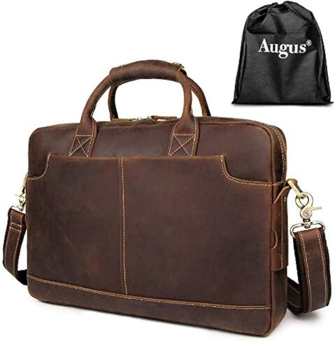 Augus Vintage Leather Briefcase for Men 15.6 Inch Laptop Computer Bag Retro Messenger Crossbody Shoulder Bag | Vintage Leather in Kuwait