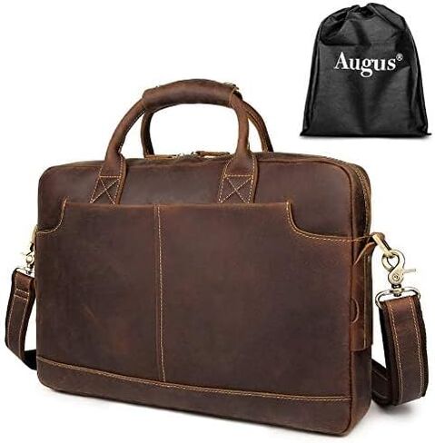 Augus Vintage Leather Briefcase for Men 15.6 Inch Laptop Computer Bag Retro Messenger Crossbody Shoulder Bag | Vintage Leather in Kuwait