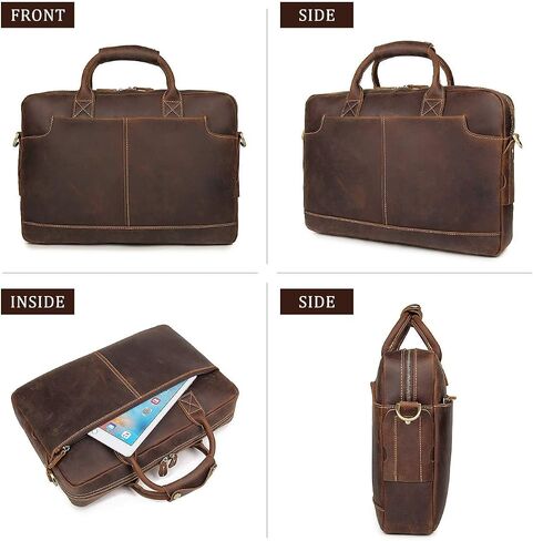 Augus Vintage Leather Briefcase for Men 15.6 Inch Laptop Computer Bag Retro Messenger Crossbody Shoulder Bag | Vintage Leather in Kuwait