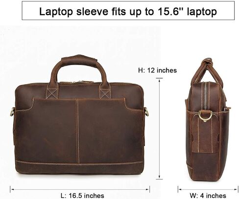 Augus Vintage Leather Briefcase for Men 15.6 Inch Laptop Computer Bag Retro Messenger Crossbody Shoulder Bag | Vintage Leather in Kuwait