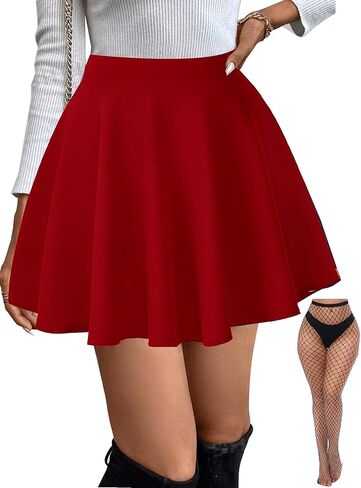 تنورة نسائية أساسية قابلة للتمدد متوهجة صغيرة متزلج تنورة غير رسمية متعددة الاستخدامات على شكل حرف a مع جوارب شبكية S-XXL in Kuwait