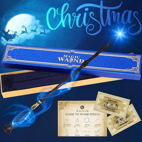 عصا سحرية من kwistq تضيء لعبة الساحر القابلة لإعادة الشحن مع دليل تعويذة وتذكرة سحرية وصندوق هدايا لعيد الميلاد والهالوين وحفلات أعياد الميلاد in Kuwait