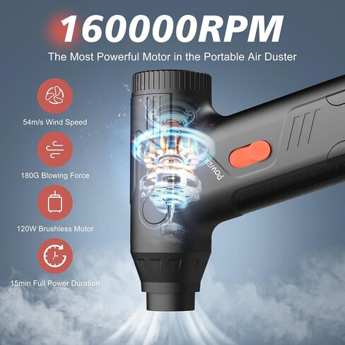 Compressed Air Duster - 160000RPM Electric Air Duster, Stepless Speed Tiny Rechargeable Cordless Air Blower for Electric Devices Cleaning Replaces Compressed Air Cans, Sliver in Saudi Arabia