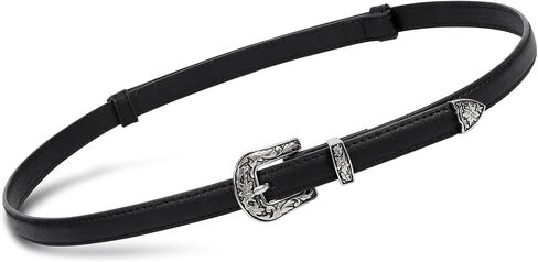 SUOSDEY Trendy Western Skinny Belts for Women Adjustable Leather Thin Waist Belt for Dresses with Vintage Buckle in Kuwait
