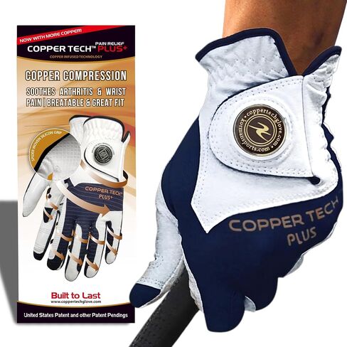 Copper Tech Men's Golf Gloves - Optimal Wrist Support with Copper Infused Thread - 100% AAA Synthetic Tacky Leather - Perfect for Summer & Fall Golfing - Golf Gloves Men (Hand Orientation: Both Hand) in Saudi Arabia
