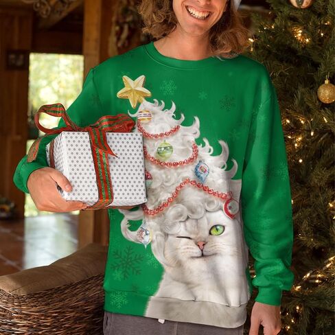 Funny Santa Reindeer Christmas Pattern Christmas Red Sweatshirts Polyester Sweatshirts Christmas Crewneck Sweatshirt in Saudi Arabia