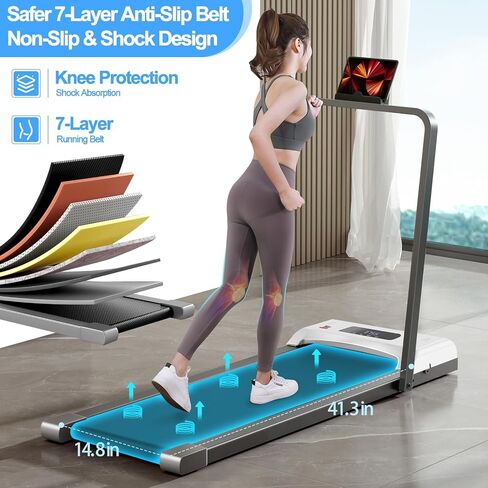 Walking Pad Under Desk Treadmill for Home Office, Portable Mini Walking Jogging Treadmill, Desk Treadmill with 3HP Ultra Quiet Running Machine with LED Display, Remote Control in Saudi Arabia