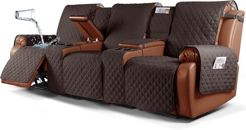Ruaozz Waterproof Recliner Loveseat Cover with Console Non-Slip Couch Covers for Reclining Couches Pet Cover for Double Recliner Sofa Cover with Elastic Straps for Kid Dogs Pets (Dark Brown, 2 Seater) in Kuwait