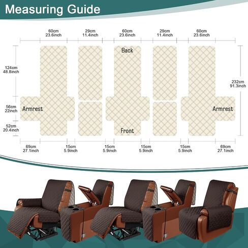 Ruaozz Waterproof Recliner Loveseat Cover with Console Non-Slip Couch Covers for Reclining Couches Pet Cover for Double Recliner Sofa Cover with Elastic Straps for Kid Dogs Pets (Dark Brown, 2 Seater) in Kuwait
