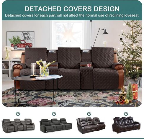 Ruaozz Waterproof Recliner Loveseat Cover with Console Non-Slip Couch Covers for Reclining Couches Pet Cover for Double Recliner Sofa Cover with Elastic Straps for Kid Dogs Pets (Dark Brown, 2 Seater) in Kuwait