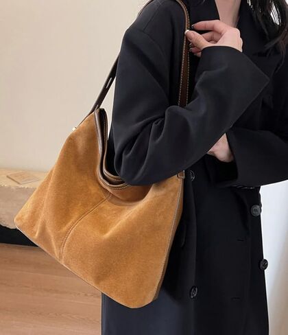 حمل حقيبة للنساء من جلد الغزال الكلاسيكية حقائب كتف بمقبض علوي مترهل هوبو حقيبة كروسبودي ريترو كلية العمل محفظة حقيبة يد in Kuwait