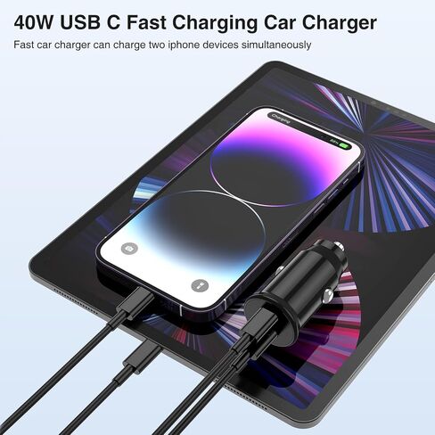 USB C Car Charger Fast Charging, Dual Port PD iPhone Fast Car Charger USB C Cigarette Lighter Adapter and Type C to C Cable Cord for Apple iPhone 16 Pro Max/16/15 Pro/15 Plus/15/iPad/Samsung Galaxy in Saudi Arabia