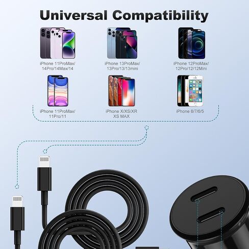 USB C Car Charger Fast Charging, Dual Port PD iPhone Fast Car Charger USB C Cigarette Lighter Adapter and Type C to C Cable Cord for Apple iPhone 16 Pro Max/16/15 Pro/15 Plus/15/iPad/Samsung Galaxy in Saudi Arabia