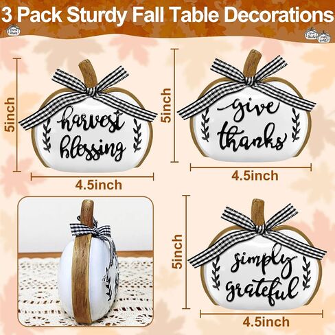 TURNMEON 3D Resin Pumpkin Decor, 3 PCS Fall Pumpkin Thanksgiving Decor - Give Thanks,Blessing,Simply Gratefully - Butterfly knots Fall Table Centerpieces Halloween Decorations Indoor Home Mantel Decor in Saudi Arabia