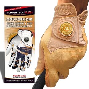 Copper Tech Men's Golf Gloves - Optimal Wrist Support with Copper Infused Thread - 100% AAA Synthetic Tacky Leather - Perfect for Summer & Fall Golfing - Golf Gloves Men (Hand Orientation: Both Hand)