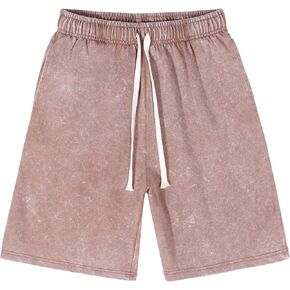 BINTEHGS Womens Cotton Knee Length Athletic Shorts Wide Leg High Waisted Drawstring Loose Casual Sweat Shorts with Pockets