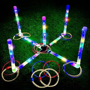 Ring Toss Game for Kids, Rechargeable LED Ring Toss Game Premium Set - Indoor Outdoor Game for Family and Adults with 16 Rings for Beach Yard Lawn Games