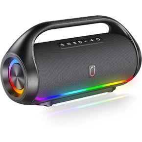 Bluetooth Speaker, IPX5 Waterproof Portable Bluetooth Speaker with Powerful Bass & LED Lights, Loud Stereo Wireless Speaker for Home Party, Beach, Outdoor Camping, Support USB/TF Card/AUX/TWS