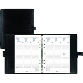 Filofax Finsbury Organizer, A5 Size, Black - Traditional Grained Leather, Six Rings, Week-to-View Calendar Diary, Multilingual, 2025 (C025368-25)