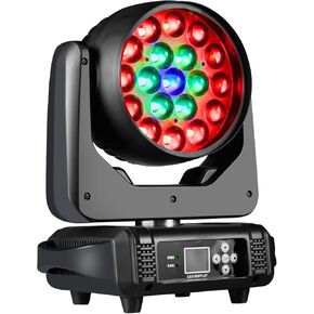 Moving Head DJ Light 19x15W Stage Light RGBW Zoom Wash Beam Dj Lighting Dmx512 Sound Activated for Disco Ktv Club Party Wedding