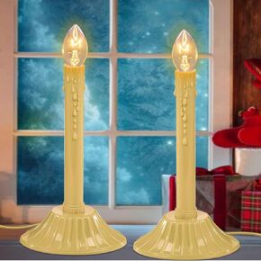 3 Lights Electric Window Candles,Flameless Christmas Candle Lights with 3 C7 Clear Bulbs, Plug in Electric Candles for Indoor Window Table Party Christmas Decorotions, Ivory