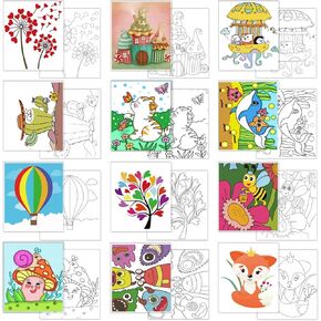 Aosemili Kids Predrawn Canvas for Painting - 12Packs 8x10 Inch Painting Canvas Panels Acrylic Paint Board for Party,Back to School and Family Time