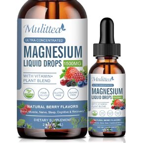 قطرة سائلة جليسينات المغنيسيوم - مكمل امتصاص ثلاثي لدعم الأعصاب والليل والقلب والعضلات * - خالي من السكر مع البوتاسيوم، إل-ثيانين، طحالب البحر فيتامين ب، ج، د3، K2-1 حزمة... in Kuwait