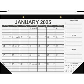 2025-2026 Large Desk Calendar, 17" x 12",18months runs from Jan.2025 to June.2026, Big wall calendar，To-do List&NOTES&Monthly goals, PVC cover,Corner Protectors,Lanyard,for Home and Office-Floral