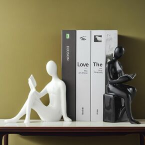 Home Decorative Reading Book Statue Bookends Elegant Ceramic Bookshelf Room Office Desk Decor,Paper Weights, Book Ends,Bookend Supports, Book Stoppers, Set of 2 (Gold)
