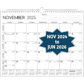 Wall Calendar 2025-2026 – Jan.2025 - Jun.2026, Calendar 2025-2026 Wall, 18 Monthly Calendar, 12 x 17 In, 2025 Calendar with Large Blocks, Thick Paper, Holidays, To-do ＆ Notes, Great for Organizing