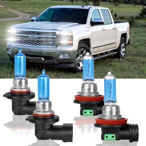 Fit for Chevy Silverado 1500 2500HD 3500HD 1998 1999 2000 2001 2002 2003 2004 2005 2006 High Performance Halogen Headlight Bulbs,9005 High Beam + 9006 Low Beam Headlamp Replacement Bulbs Kit,Pack of 4