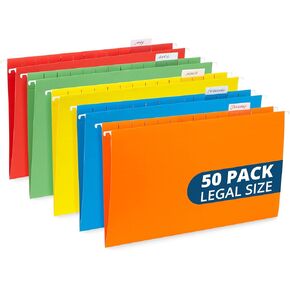Blue Summit Supplies 50 Legal Size Hanging File Folders, 1/5 Cut Adjustable Tabs, Legal Size, 5 Tab Locations, Designed for Legal and Law Office File Organization, Standard Green, 50 Pack, Legal Size