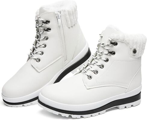 BABUDOG Womens Waterproof Ankle Boots for Outdoor (Non Slip Outsole),Fashion Combat Boots with Side Zipper,Warm Fur Lined Winter Snow Boots in Saudi Arabia