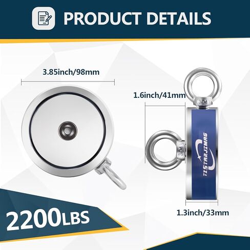 Single Side Magnet Fishing Kit,1400Lb Super Strong Fishing Magnets kit with 66 Ft Rope,Large Neodymium Magnetic Fishing with Full Accessories for Treasure&Underwater Cleaning-3.93" in Kuwait