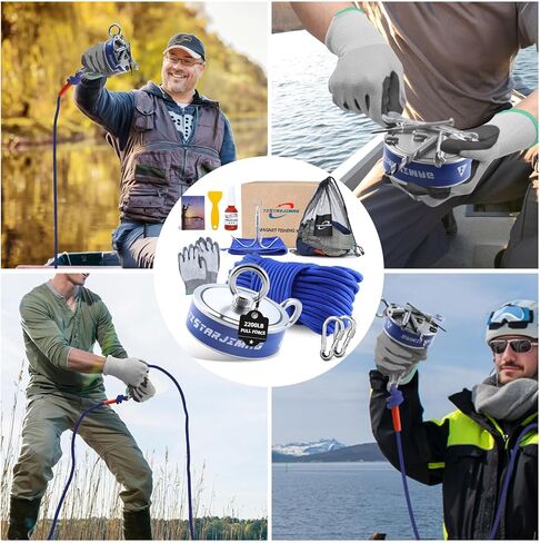 Single Side Magnet Fishing Kit,1400Lb Super Strong Fishing Magnets kit with 66 Ft Rope,Large Neodymium Magnetic Fishing with Full Accessories for Treasure&Underwater Cleaning-3.93" in Kuwait