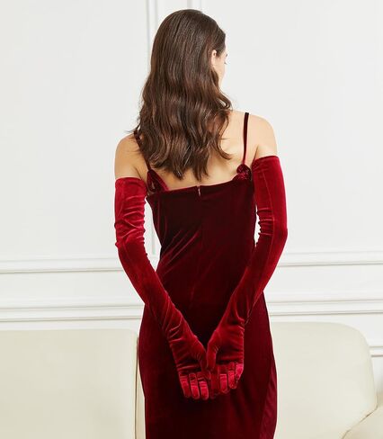 Super Long Opera Velvet Party Gloves 1920s Elbow Flapper Evening Banquet Gloves in Kuwait