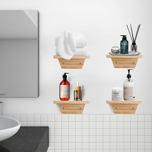 PHOENANCEE Small Shelf for Wall,Trapezoidal Floating Shelves Set of 2,Mini Wood Ledges Display Storage Decor Chic for Living Room,Bedroom,Kitchen,Office Decoration(White) in Saudi Arabia