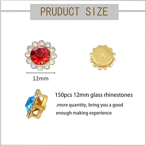 150pcs Sew on Rhinestones,Clear Glass Sew on Crystals Gems Metal Flatback Sewing Flower Claw Rhinestones for Clothes Shoes Jewelry Crafts Costume Sewing Accessories in Saudi Arabia