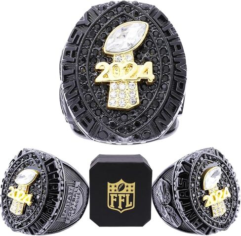 2024 Fantasy Football Ring | Heavy FFL Champion Ring | Gold Silver Tone Plated Award Trophy for Fantasy Football League Winner in Saudi Arabia