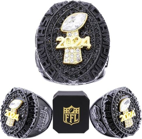 2024 Fantasy Football Ring | Heavy FFL Champion Ring | Gold Silver Tone Plated Award Trophy for Fantasy Football League Winner in Saudi Arabia