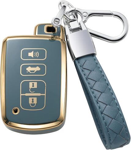 for Toyota Key Fob Cover with Leather Lanyard, Car Key Case Shell Protection for Toyota Avalon Camry Corolla RAV4 Sequoia Highlander 4 Buttons Smart Remote Control Protector,Black in Saudi Arabia