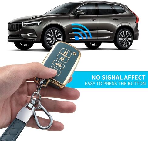 for Toyota Key Fob Cover with Leather Lanyard, Car Key Case Shell Protection for Toyota Avalon Camry Corolla RAV4 Sequoia Highlander 4 Buttons Smart Remote Control Protector,Black in Saudi Arabia