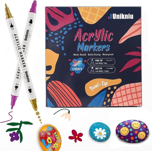 Dual Tip Acrylic Paint Pens Markers,Acrylic Paint Pens for Rock Painting Wood Canvas Plastic Metal Stone, Acrylic Markers For DIY Crafts Making Art Supplies (Brush&Fine, 12) in Saudi Arabia